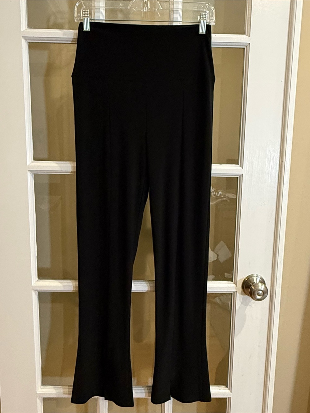 Norma Kamali's Women's High-Waist Black Flare Pants Medium Front Slit